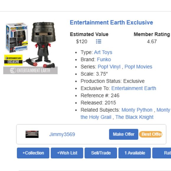 Monty Python and the Holy Grail Black Knight [Flesh Wound] Funko POP! Exclusive - Picture 3 of 10